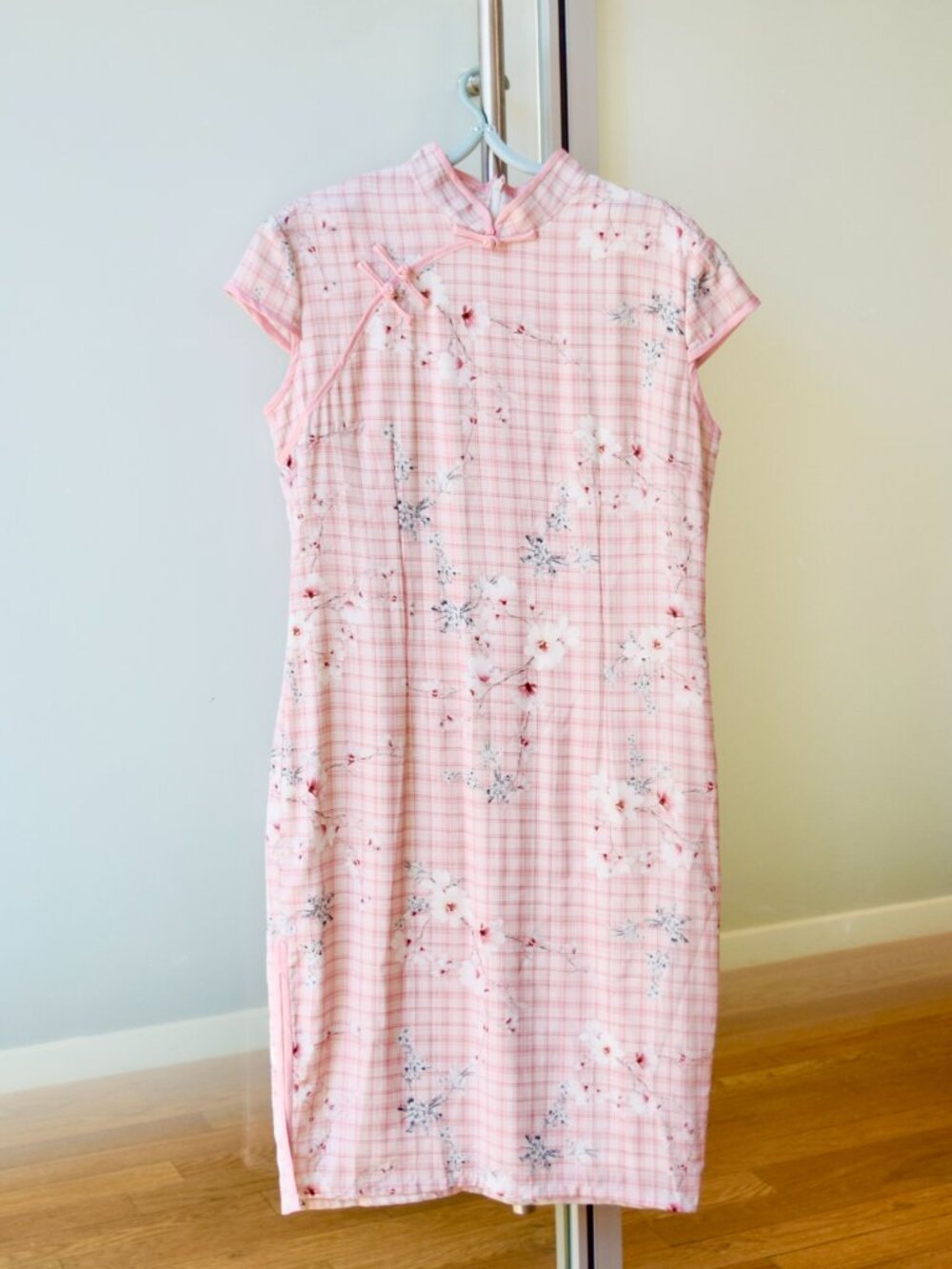 Pink Plaid Flora Qipao Dress - Chinese Traditional Cheongsam